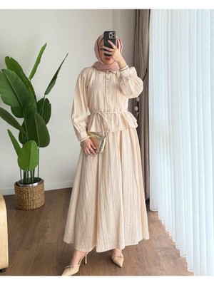 Miraydin Butik Kadın Fırfır Gömlekli Etekli Takım M2512 - Bej