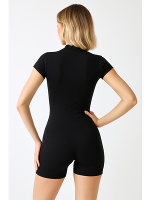 Lubiti Kadın Önden Fermuarlı Kısa Tulum/yüzücü Sporcu Mayo