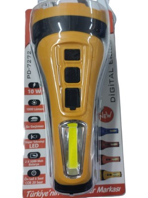 Powerdex PD-7272 Profesyonel El Feneri | 10W – 1000 Lümen – 6400 Mah – Powerbank Özellikli & Cob LED Aydınlatma
