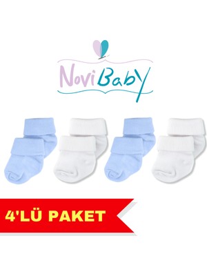Novibaby 4'lü Bambu Bebek Çorap, Yenidoğan Bebek Çorabı, Kız Erkek Çocuk, Ef4