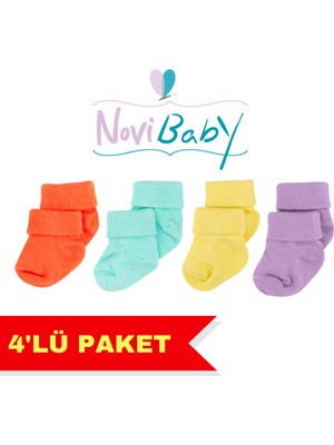 Novibaby 4'lü Bambu Bebek Çorap, Yenidoğan Bebek Çorabı, Kız Erkek Çocuk, Lm4