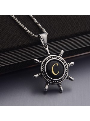 Captain Harfli Denizci Kaptan Gemici Dümeni Erkek Çelik Kolye