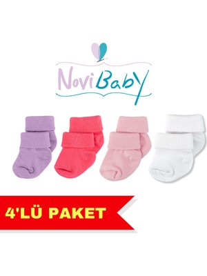 Novibaby 4'lü Bambu Bebek Çorap, Yenidoğan Bebek Çorabı, Kız Erkek Çocuk, Nn4