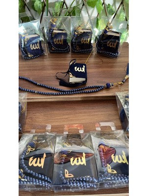 Denimayhediyelik Kadife Kaplı  Mini Kuran ve Tespih Seti – Lacivert Hediyelik (10’lu – Şeffaf Asetat Çantalı)