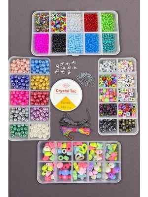 Heraldis 4 Kutu Takı Yapım Seti - Harf Boncuklu Hobi Seti | Kolye, Bileklik, Telefon Charm Yapma Boncuk Seti