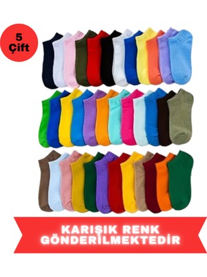 Novibaby Pamuklu Kadın Patik Çorap Bayan Çok Renkli Spor Kısa Çorabı - 5 Çift