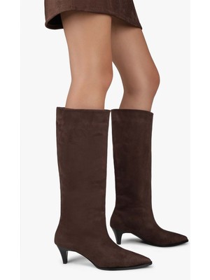 Shoeberry Kadın Lula Acı Kahve Süet Kısa Sivri Topuklu Çizme