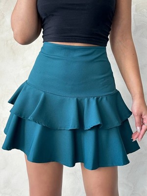 Zengezur Mall Drnds Valonlu Fırfırlı Etek Yeşil S24681 (Beden: M)