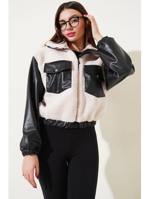 Zengezur Mall Drnds Deri Garnili Cepli Peluş Mont Siyah T1253 (Beden: S)