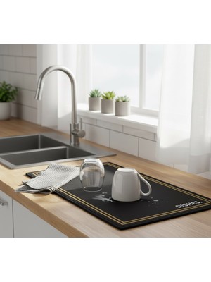 Nobera Premium Dekoratif Bulaşık Kurutma Matı 50X40 cm – Süper Emici, Kaydırmaz Kauçuk Tabanlı ve Tezgah Koruyucu Altlık