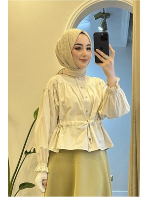 Miraydin Butik Kadın Etek Üstü Belden Büzgülü Gömlek M24140 - Bej