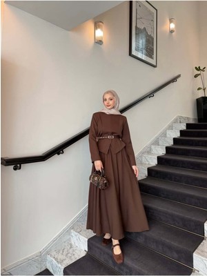 Miraydin Butik Kadın Double Krep Kumaş Şık Ceket ve Etek Takım Kahverengi - M41420