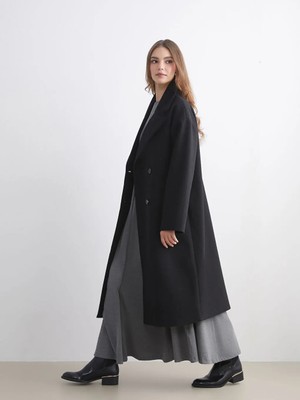 LC Waikiki Lcw Modest Siyah Ceket Yaka Kadın Kaşe Kaban