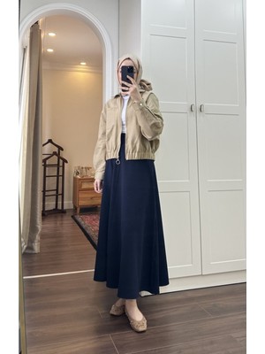 Miraydin Butik Kadın Beli Lastikli Scuba Kloş Etek M7056 - Lacivert