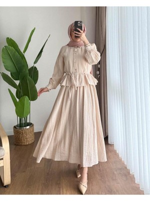 Miraydin Butik Kadın Fırfır Gömlekli Etekli Takım M2512 - Bej