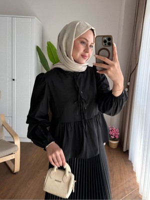 Miraydin Butik Kadın Balon Kol Etek Üstü Gömlek M1111 - Siyah
