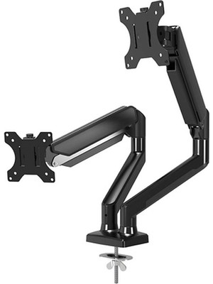 Evimdeyokyok Beek Çift Ekran Taşıyabilen Askı Aparatı, 13 - 32 Inç Ekran, Gaz Basınçlı Yaya Sahip, Kelepçe Dahil, Eğim Aralığı +90°~-45°, Dönme Aralığı +90°~-90°, Ekran Döndürme +180°~-180°, Maksimum Yük Kapasites