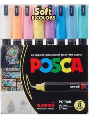 Kitabevimden Uni-Ball Posca 0.7 Su Bazlı Poster Markörü Soft Renk 8 Li Pc-1mr/8c