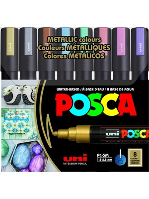 Kitabevimden Uni-Ball Posca 1.8-2.5 Su Bazlı Poster Markörü Metalik 8 Li Pc-5m/8c