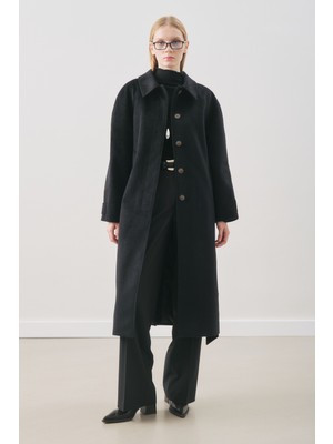 Manuka Premıum Kaşe Uzun Kaban Siyah