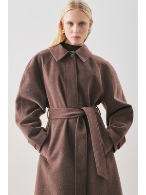 Manuka Premıum Kaşe Uzun Kaban Kahverengi