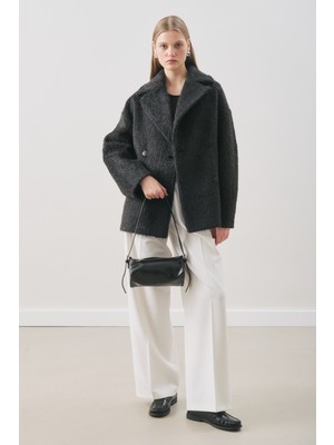 Manuka Boucle Kruvaze Kaban Siyah