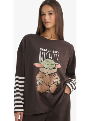 DeFacto Star Wars Oversize Geniş Kalıp Bisiklet Yaka Uzun Kollu Tişört F8917AX25AU