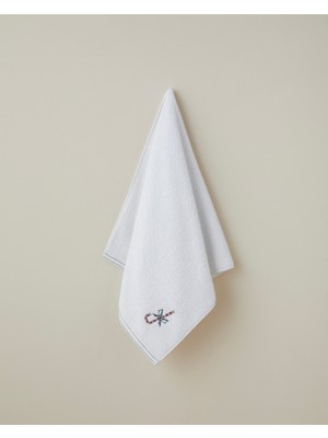 English Home Candy Cane Pamuk Nakışlı Yüz Havlusu 50x80 cm Beyaz