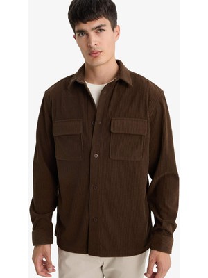 DeFacto Regular Fit Polo Yaka Kadife Uzun Kollu Gömlek E9587AX25WN