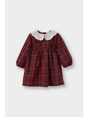 DeFacto Bebe Yaka Uzun Kollu Flanel Elbise Kız Bebek G1660A525WN