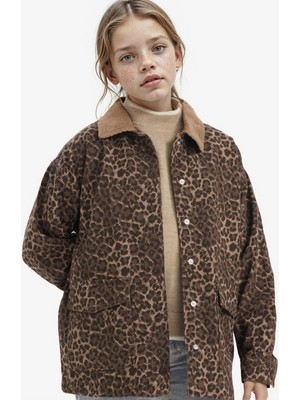 DeFacto Flare Fit Leopar Desenli Gabardin Uzun Kollu Gömlek Kız Çocuk G5389A825AU
