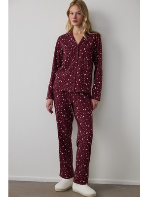Penti Bordo Starry Night Gömlek Pantolon Pijama Takımı