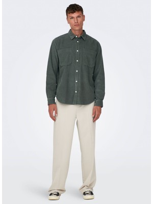 Only & Sons Rahat Yeşil Jakarlı Erkek Gömlek Onsalp Rlx 2pkt Washd Cord Ls Shırt