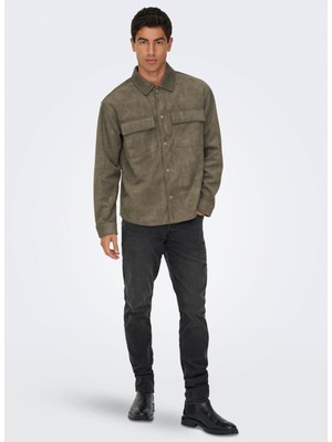Only & Sons Normal Açık Kahve Erkek Ceket Onsravı Fake Suede Shacket Otw