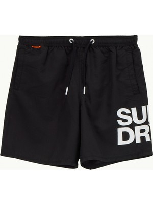 Superdry Siyah Erkek Şort Mayo Sportswear Logo 17 Swım Short