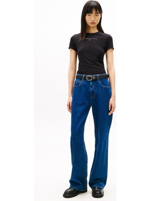Tommy Jeans Yuvarlak Yaka Baskılı Siyah Kadın T-Shirt DW0DW21550BDS