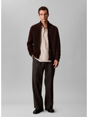 Calvin Klein Bisiklet Yaka Normal Gri Erkek Kazak LV04LD305GGRO_LS Fz Texture Stıtch