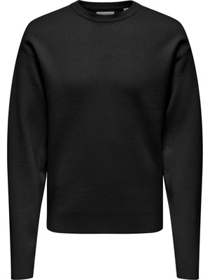 Only & Sons O Yaka Rahat Düz Siyah Erkek Kazak Onscooper Rlx Ls 12 Crew Knıt