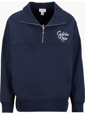 Calvin Klein Jeans Fermuarlı Yaka Lacivert Erkek Sweatshırt LV04RD205GCEF Premıum Fleece Logo F