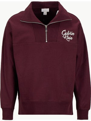 Calvin Klein Jeans Fermuarlı Yaka Bordo Erkek Sweatshırt LV04RD205GGR9 Premıum Fleece Logo F