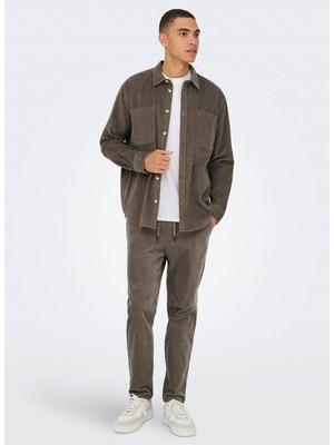 Only & Sons Rahat Açık Kahve Jakarlı Erkek Gömlek Onsalp Rlx 2pkt Washd Cord Ls Shırt