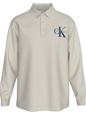 Calvin Klein Jeans Düz Krem Erkek Polo T-Shirt LV04RD201G67U Ls Chunky Pıque Relax