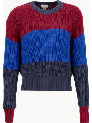 Calvin Klein Jeans Yuvarlak Yaka Standart Desenli Mavi Kazak Kadın LV047D302GVEK