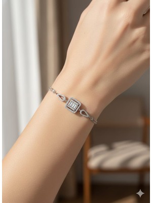 925 Ayar Papatya Silver Baget Taşlı Tasarım Ital Bileklik.rose.gold.rodaj