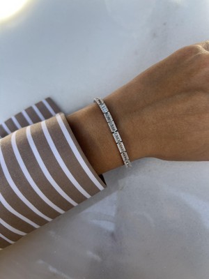 Tep's Jewellery Yanları Taşlı Baget Gümüş Suyolu Bileklik