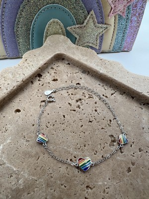 Tep's Jewellery Çocuk Gümüş Mineli Renkli Kalp Bileklik