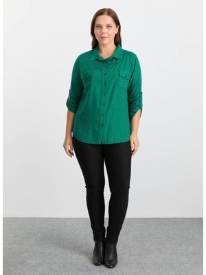 Selen Polo Yaka Düz Yeşil Kadın Bluz 25KSL8203