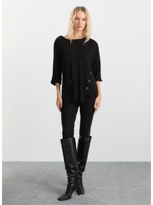Selen Bisiklet Yaka Düz Siyah Kadın Bluz 25KSL8217