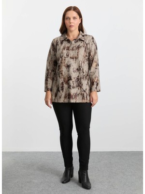 Selen Polo Yaka Varaklı Bej Kadın Bluz 25KSL8267