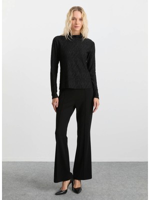 Selen Balıkçı Yaka Baskılı Siyah Kadın Bluz 25KSL8210